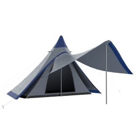 Outsunny Teepee Camping Tent Easy Set-Up with Porch Blue for 2-3 Person Outdoor Hiking