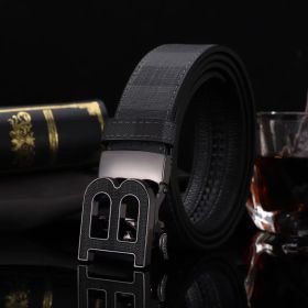 New Men's Plaid Trendy Durable Strong Alloy Belt (Items: B Graphic Gun Color, size: 105cm/41.3inch)
