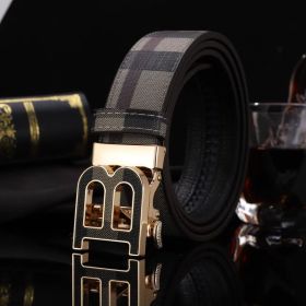 New Men's Plaid Trendy Durable Strong Alloy Belt (Items: B Graphic Golden, size: 115cm/45.3inch)