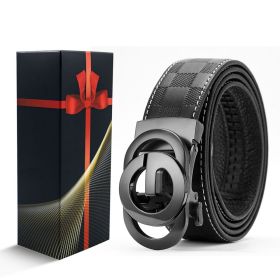 New Leather Belt Automatic Buckle First Layer Cowhide Checkerboard Genuine Leather Men's Belt Business Casual Leather Belt (size: 47.24inch)