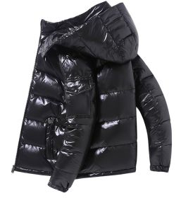 2022 Winter Men Puffer Jackets Bubble Padded Clothes Shiny Detachable Hat Warm Black Waterproof No Wash Jackets Man Down Coats (Color: A, size: M)