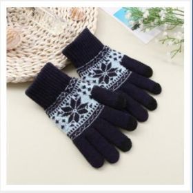 Knitted Fingerless Gloves Winter Thicken Warm Touch Screen Gloves Unisex Outdoor Stretch Elastic Warm Half Finger Cycling Gloves (Gloves Size: One Size, Color: Navy blue2)