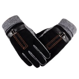 Winter Men's Warm Gloves Genuine Suede Pig Leather Gloves Mittens Male Thick Bike Motorcycle Gloves Men Knitted Guantes (Gloves Size: One Size, Color: Black A)
