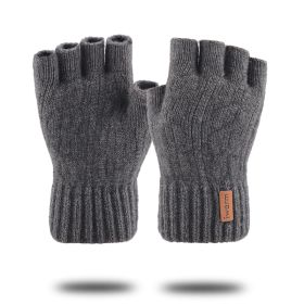 Knitted Fingerless Gloves Winter Thicken Warm Touch Screen Gloves Unisex Outdoor Stretch Elastic Warm Half Finger Cycling Gloves (Gloves Size: One Size, Color: Dark Gray)