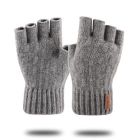 Knitted Fingerless Gloves Winter Thicken Warm Touch Screen Gloves Unisex Outdoor Stretch Elastic Warm Half Finger Cycling Gloves (Gloves Size: One Size, Color: light gray)