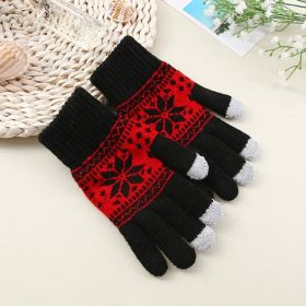 Knitted Fingerless Gloves Winter Thicken Warm Touch Screen Gloves Unisex Outdoor Stretch Elastic Warm Half Finger Cycling Gloves (Gloves Size: One Size, Color: black red)