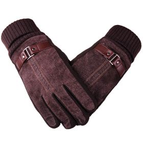 Winter Men's Warm Gloves Genuine Suede Pig Leather Gloves Mittens Male Thick Bike Motorcycle Gloves Men Knitted Guantes (Gloves Size: One Size, Color: Brown B)
