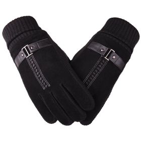 Winter Men's Warm Gloves Genuine Suede Pig Leather Gloves Mittens Male Thick Bike Motorcycle Gloves Men Knitted Guantes (Gloves Size: One Size, Color: Black B)