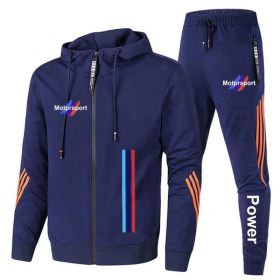 For Bmw Men's Casual Sports Suit Zipper Hooded Jacket + Pants Tracksuit Sweatshirt Casual Male Set (Color: Blue, size: XL)