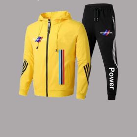 For Bmw Men's Casual Sports Suit Zipper Hooded Jacket + Pants Tracksuit Sweatshirt Casual Male Set (Color: Gold, size: S)