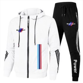 For Bmw Men's Casual Sports Suit Zipper Hooded Jacket + Pants Tracksuit Sweatshirt Casual Male Set (Color: White, size: M)