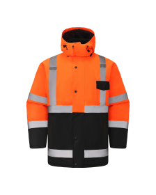 Kiwi High Visibility Hooded & Quilt Lined ANSI/ISEA 107-2020, Type R, Class 3 Two Tone Water Resistant Orange Safety Jacket (71400) (size: X - Large)